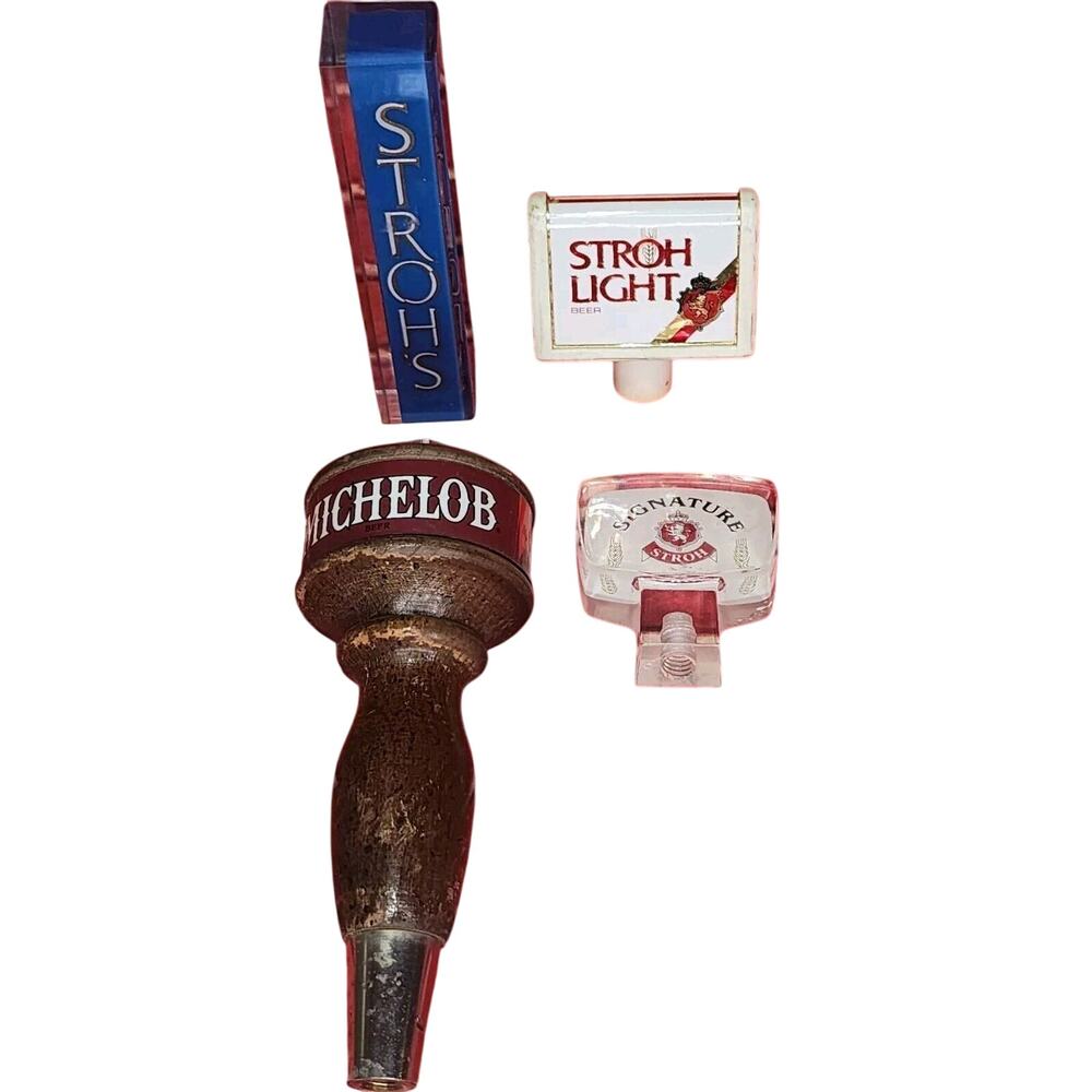 Vintage Lot Of 4 Beer Tap Pull Handles And Keg Tap Spout Stroh's and Michelob